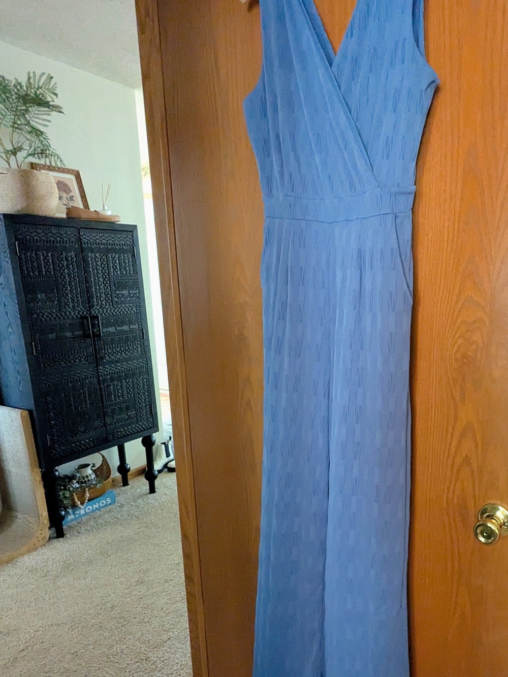Gilli Cerulean Blue V-Neck Wide Leg Jumpsuit